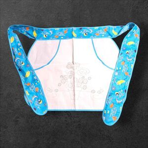 Vintage 1960s Waist Apron Blue Kitchen Print & Unfinished Embroidery Panel Flora